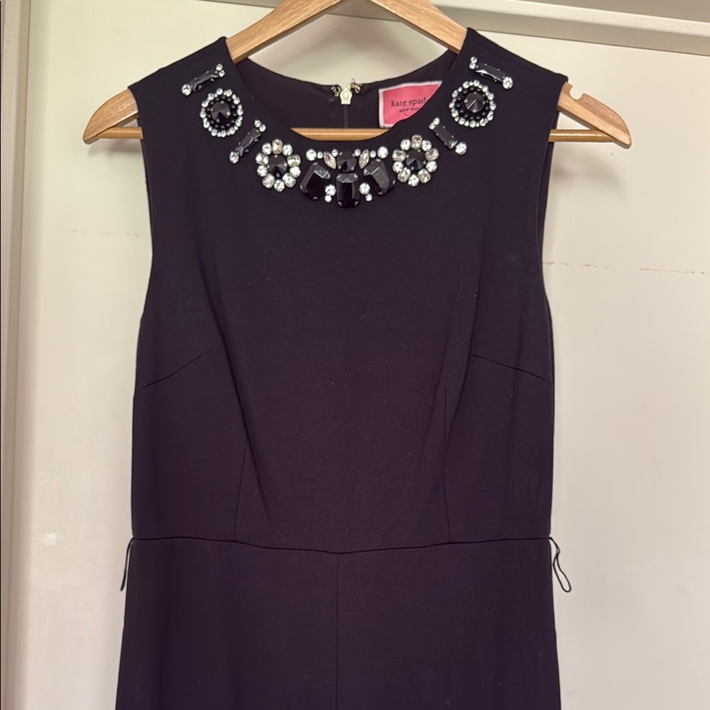 Kate Spade Black Sleeveless Sheath Dress with Embellished Crew Neck